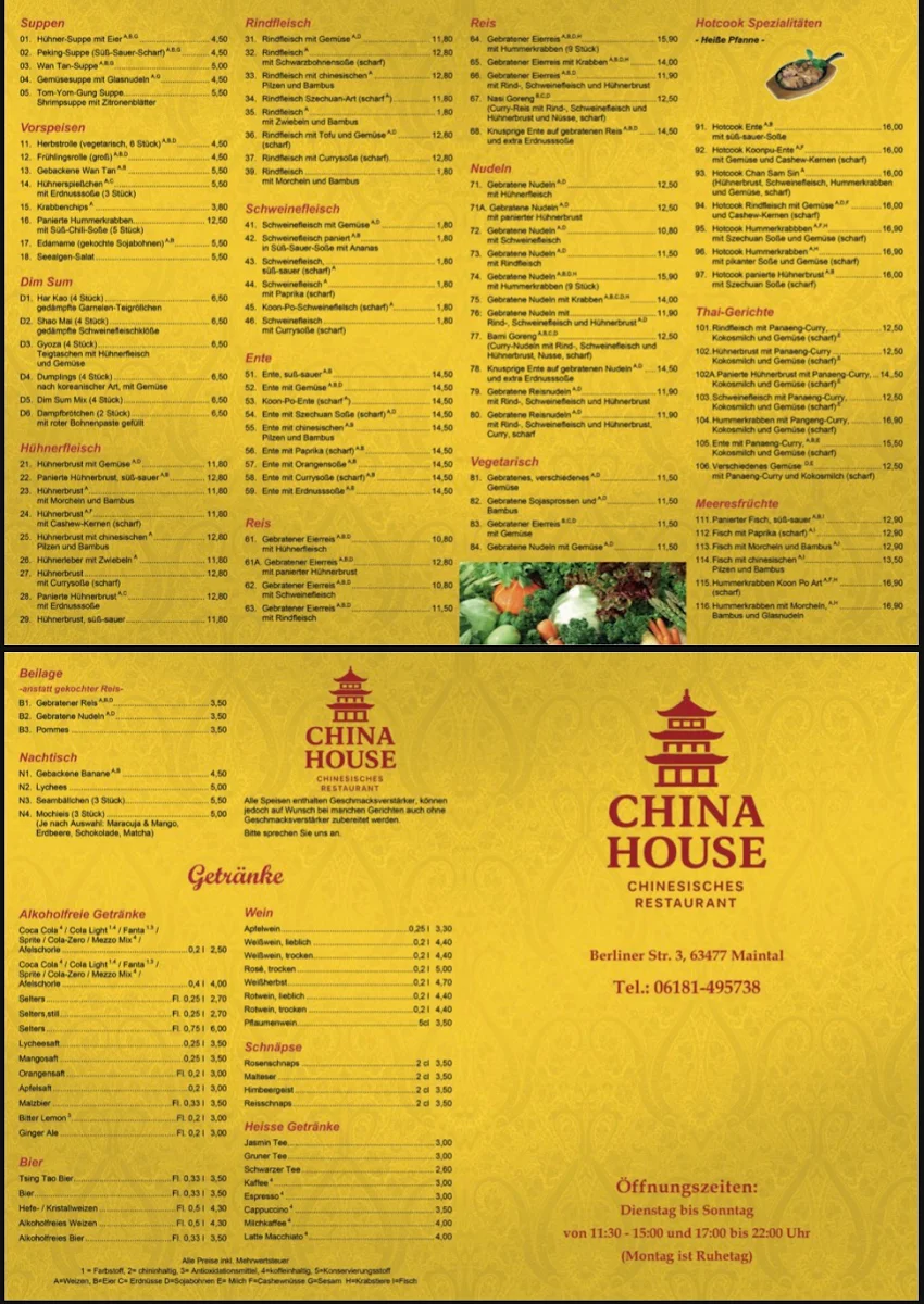 Speisekarte, China House