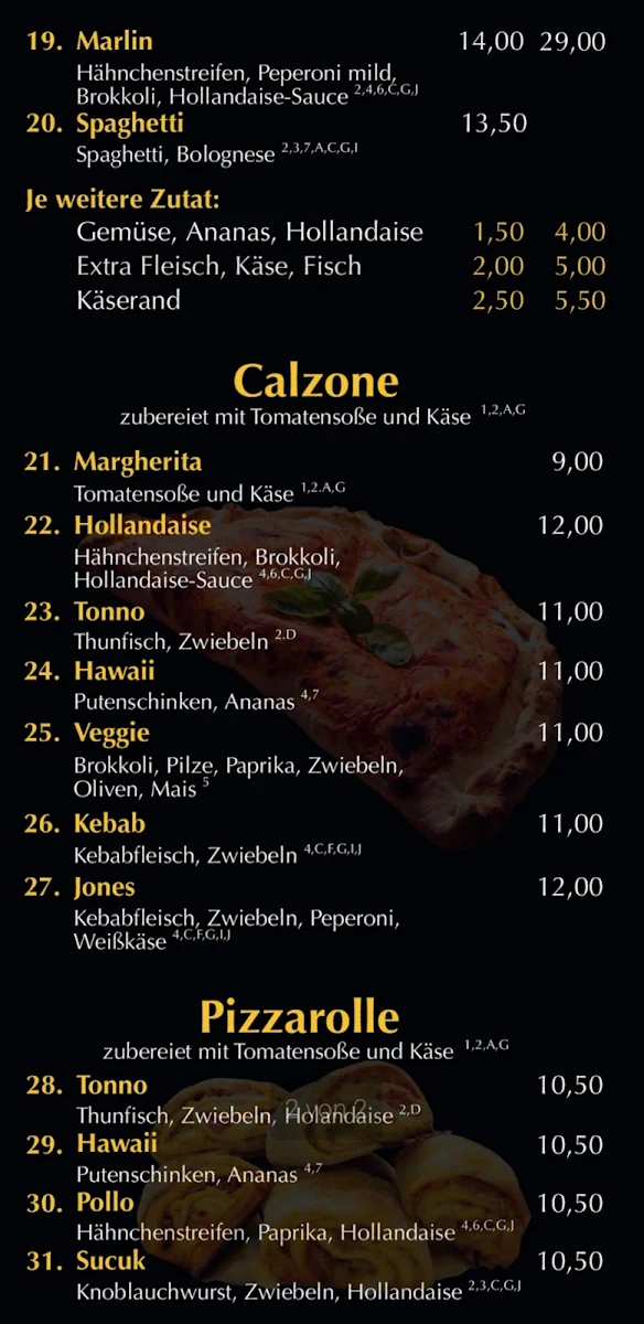 Speisekarte, Café & Pizza Moji
