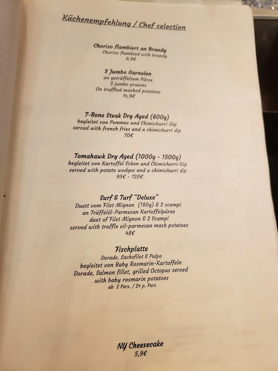 Speisekarte, Steakhouse ASADOR