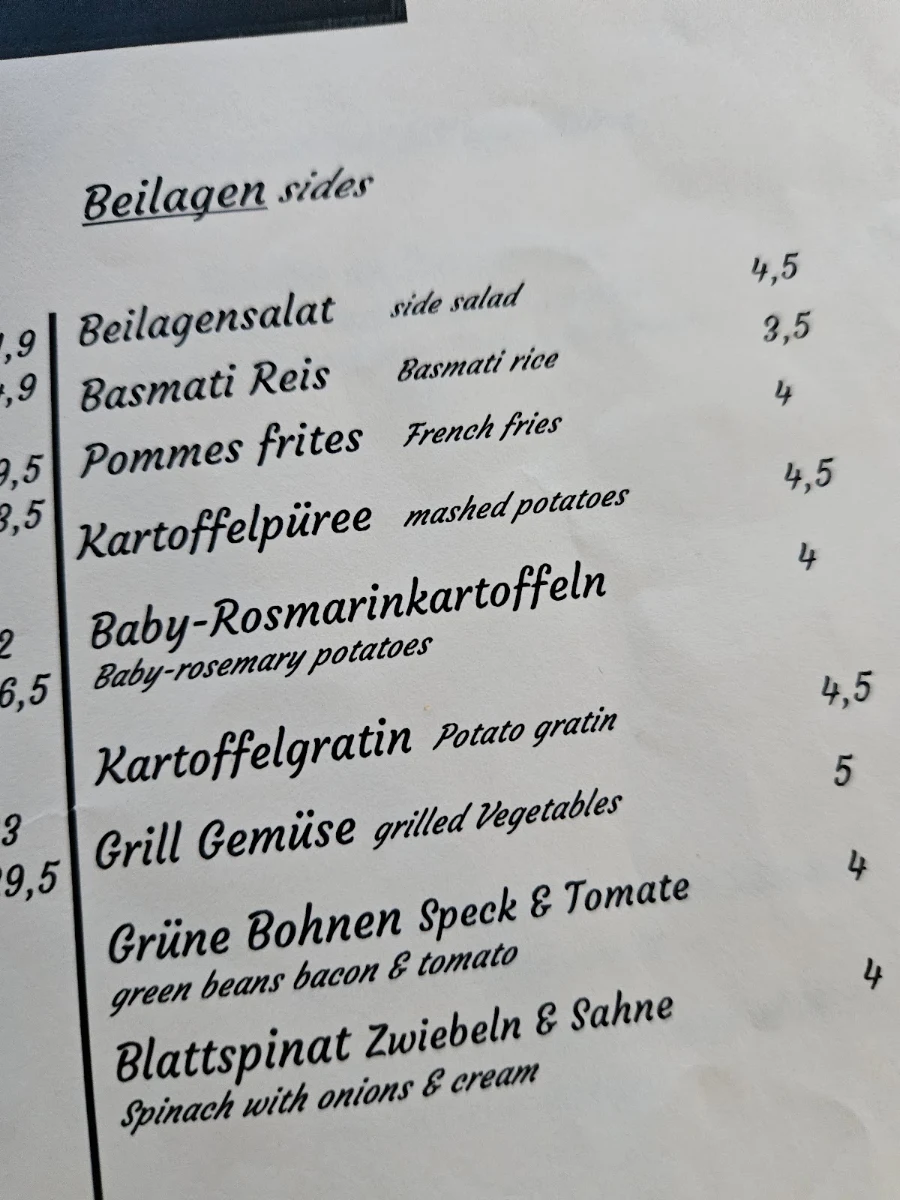 Speisekarte, Steakhouse ASADOR