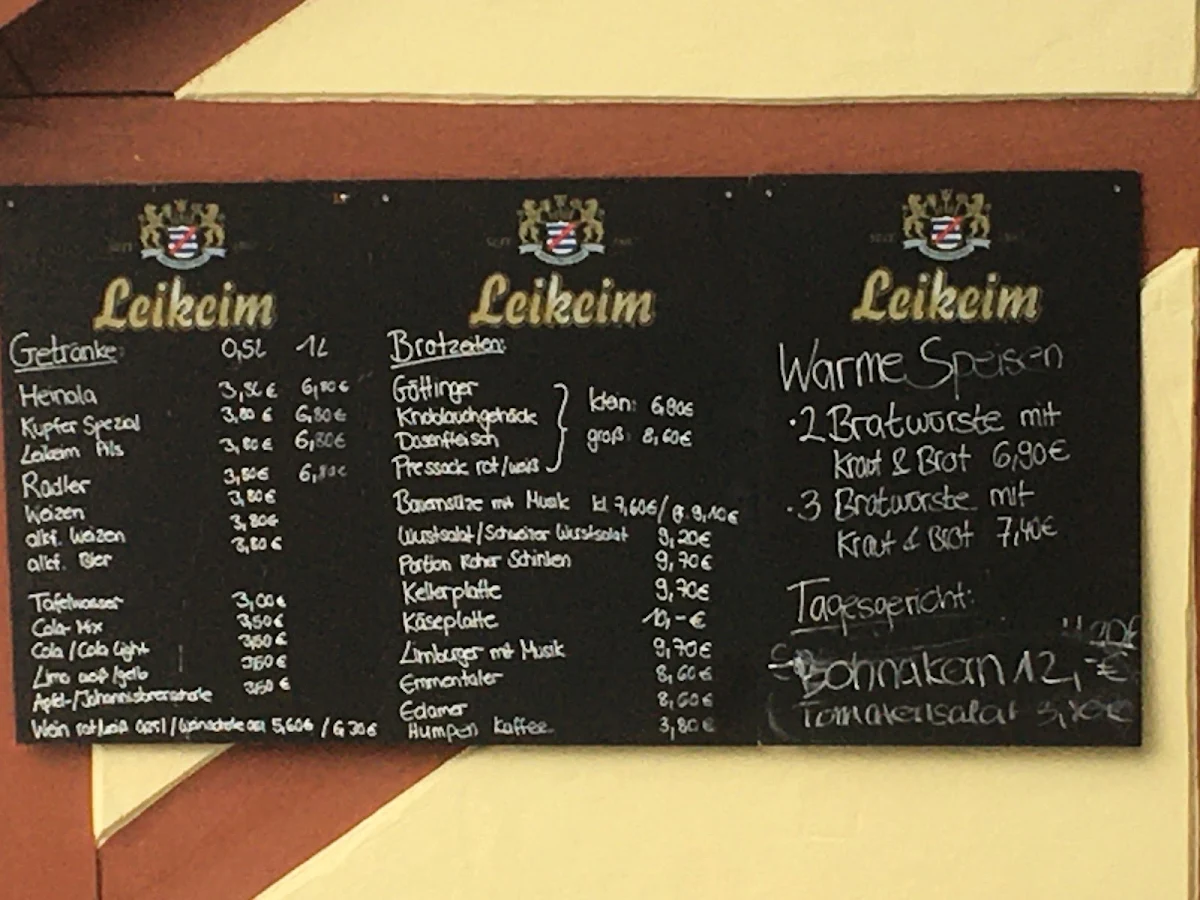 Speisekarte, Lindenkeller (von 1. Mai - September nur bei schönem Wetter geöffnet!)