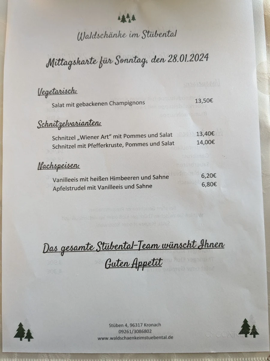 Speisekarte, Waldschänke im Stübental - Marina Jakob
