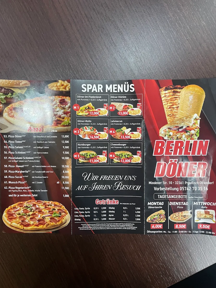 Speisekarte, Berlin Döner Pr. Oldendorf