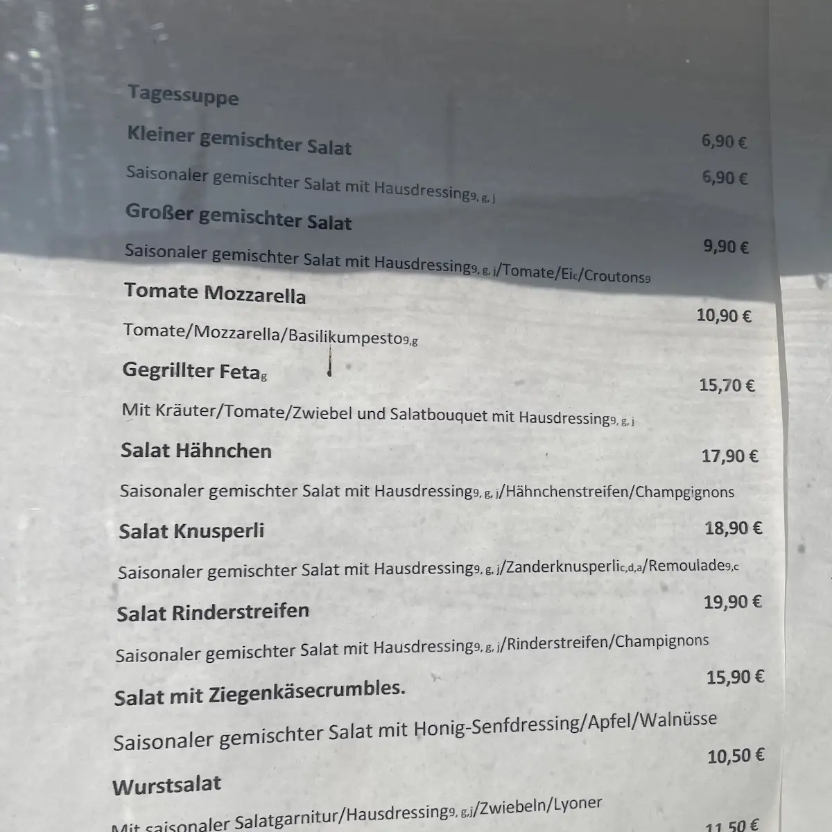 Speisekarte, Gaststätte Turnerheim