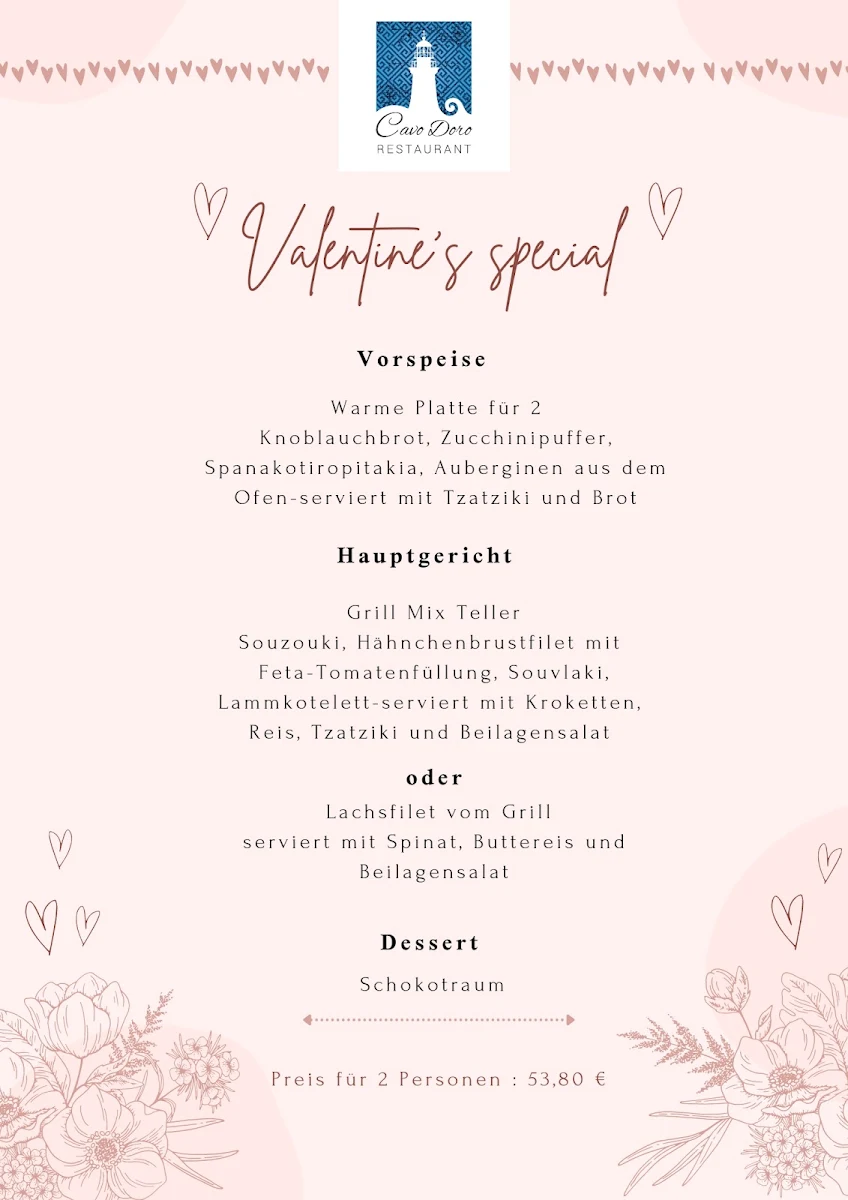 Speisekarte, Restaurant Cavo Doro