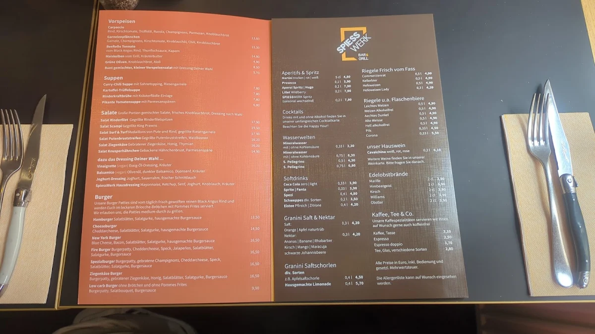 Speisekarte, Spiesswerk