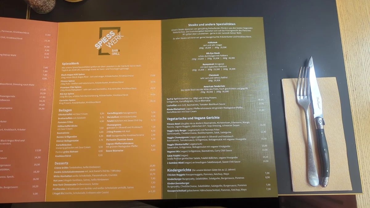 Speisekarte, Spiesswerk