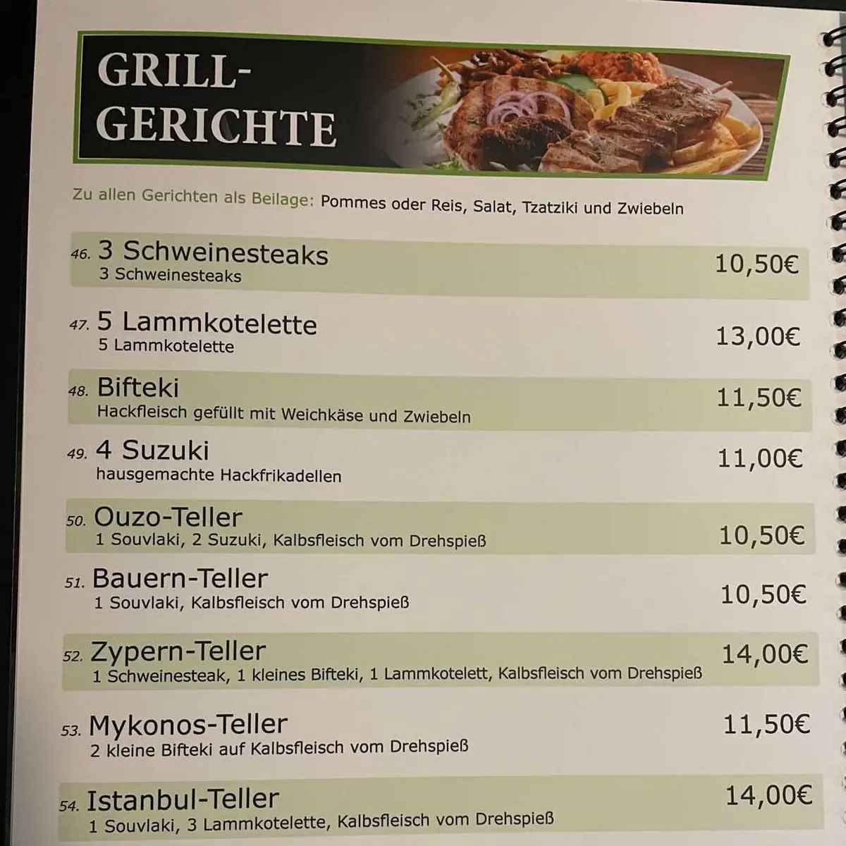 Speisekarte, Istanbul Grill