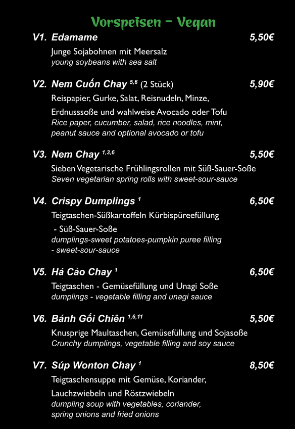 Speisekarte, Phở 39 Vietnamesisches Restaurant Schmargendorf