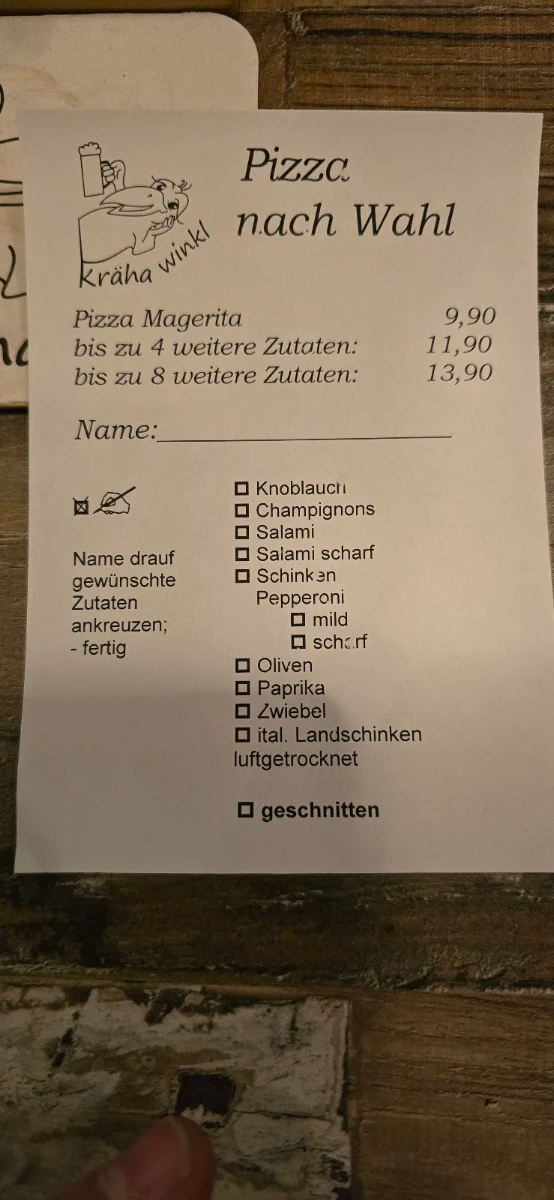 Speisekarte, Krähawinkl