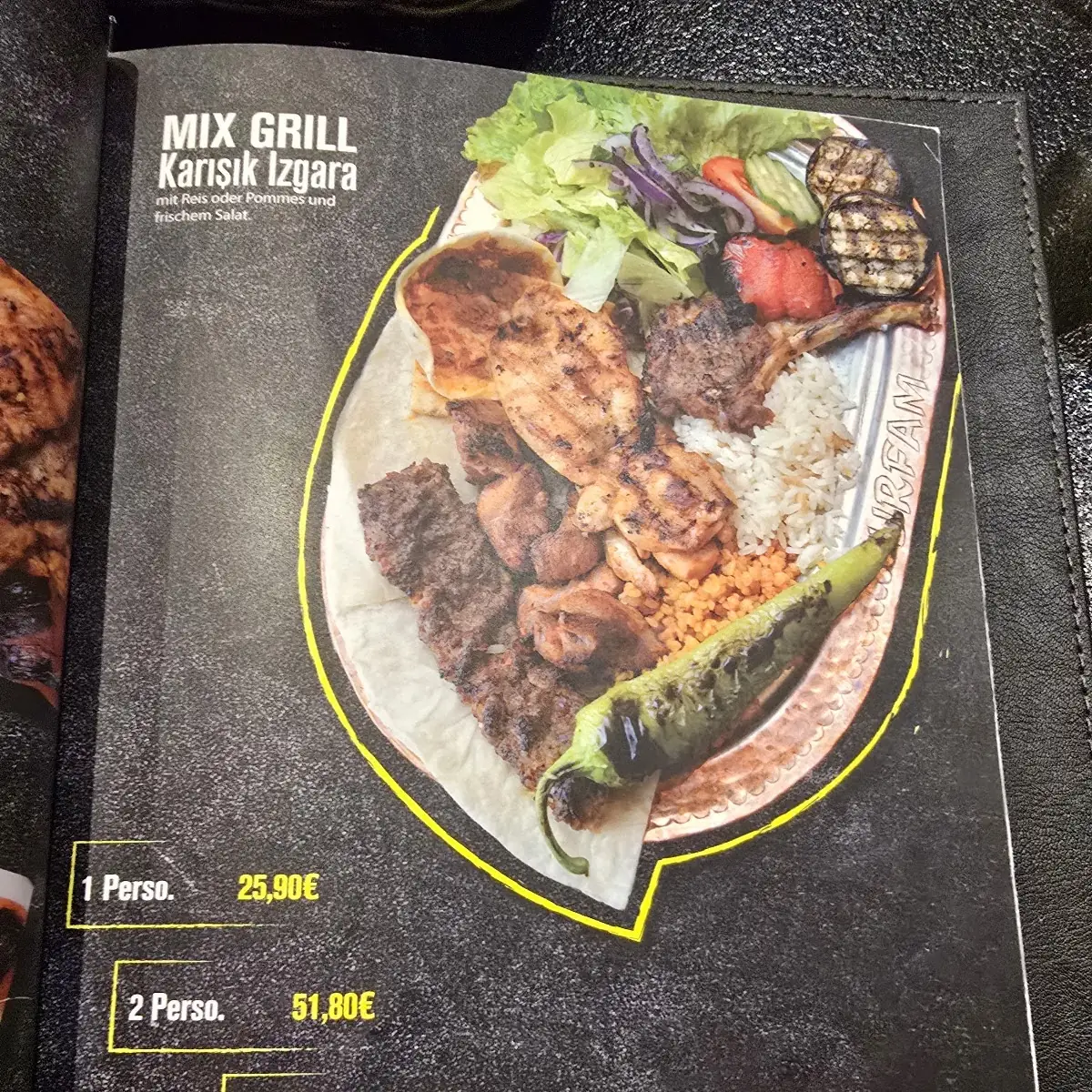 Speisekarte, Urfam Restaurant
