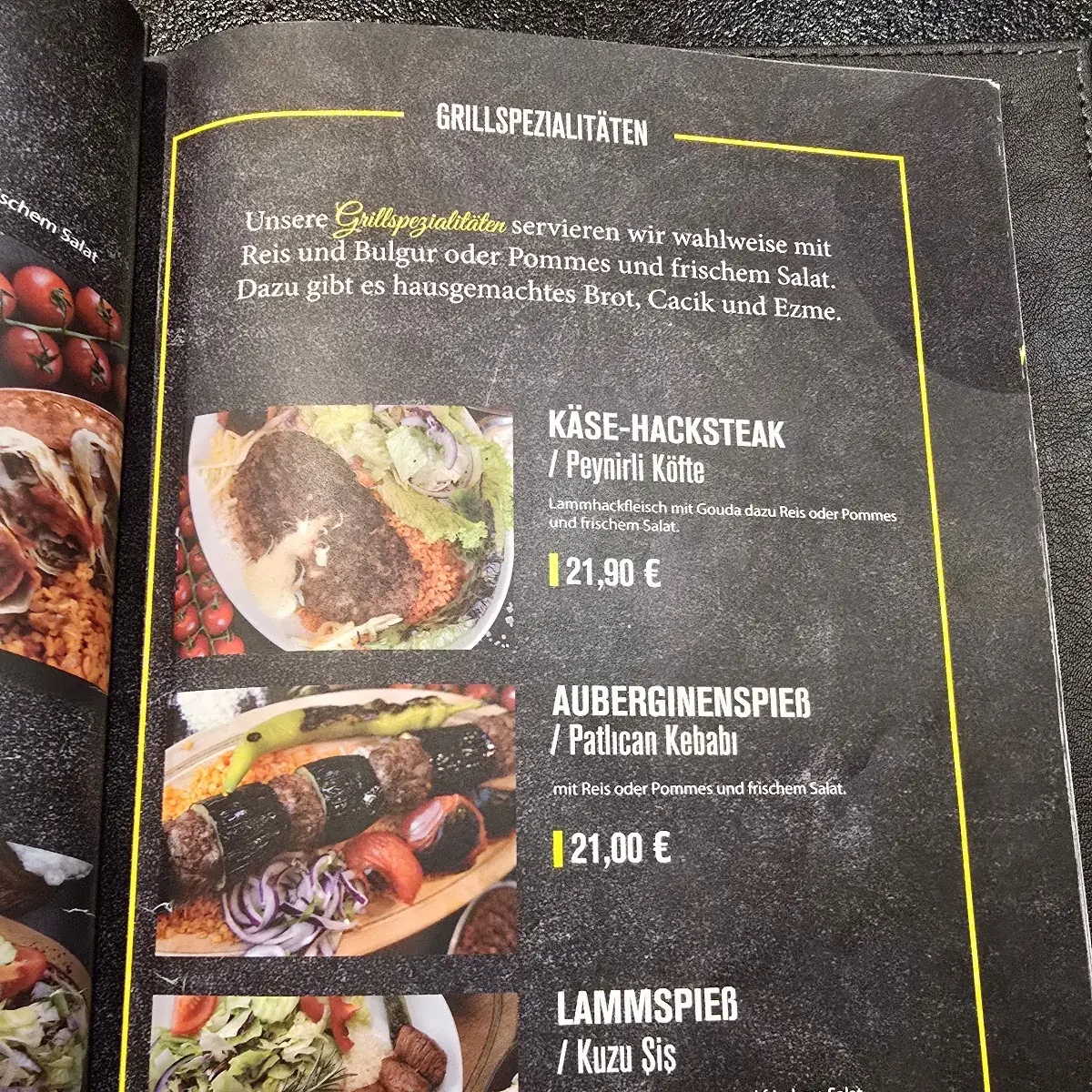 Speisekarte, Urfam Restaurant