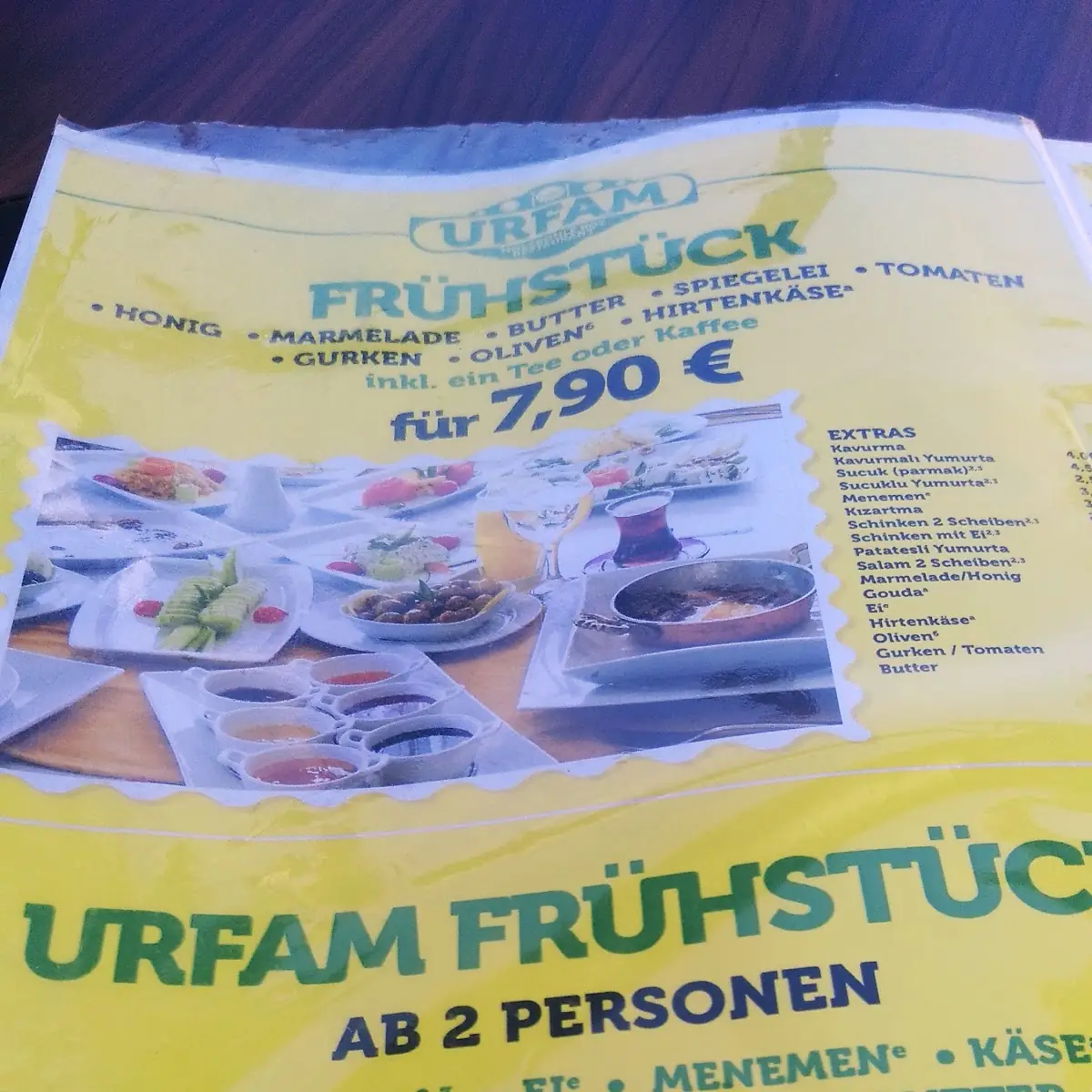 Speisekarte, Urfam Restaurant