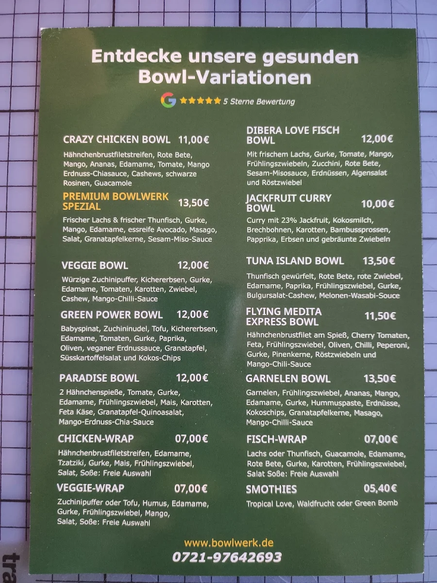 Speisekarte, Bowlwerk Karlsruhe