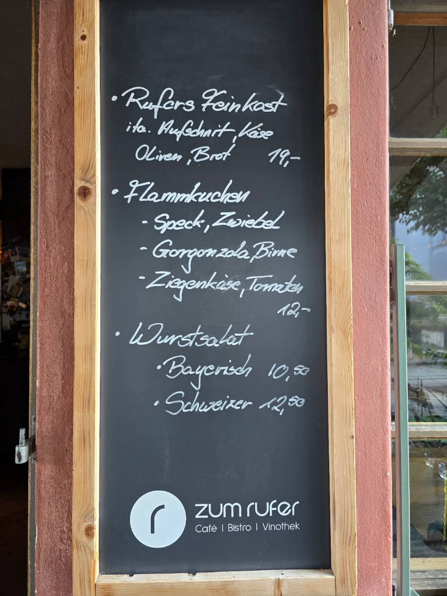 Speisekarte, Café Zum Rufer