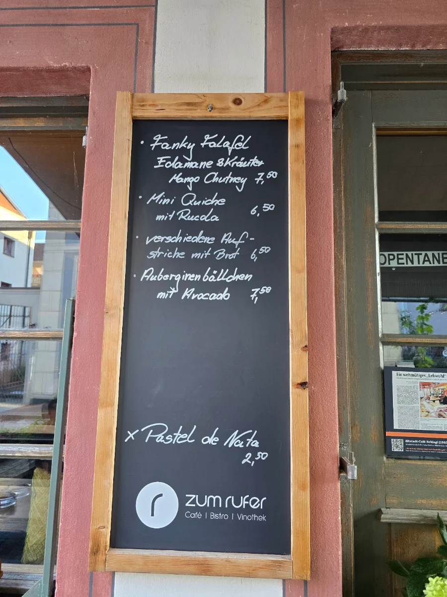 Speisekarte, Café Zum Rufer