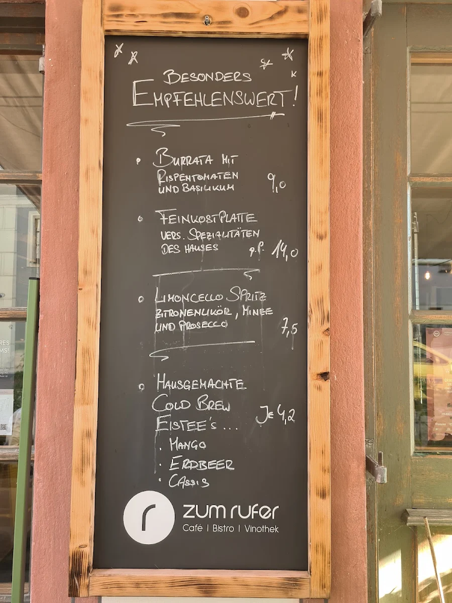 Speisekarte, Café Zum Rufer