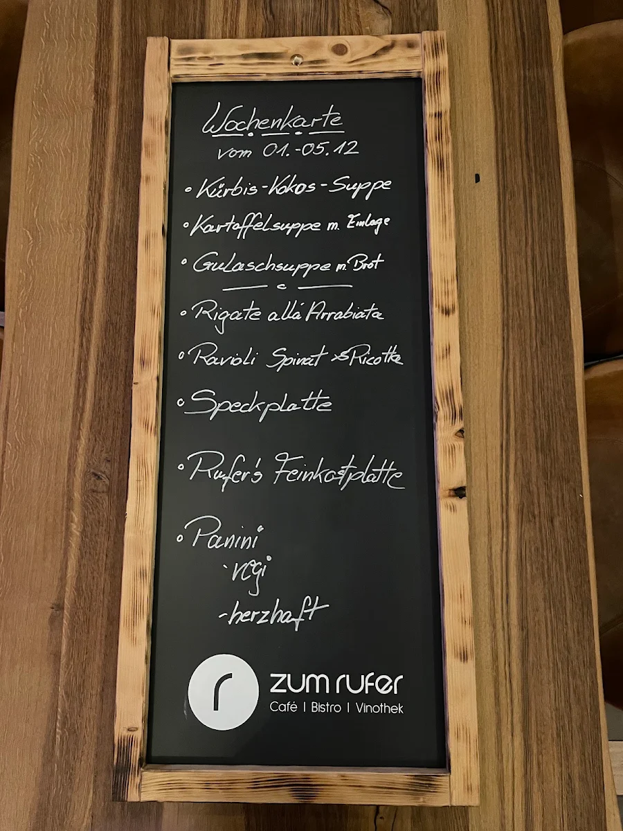 Speisekarte, Café Zum Rufer