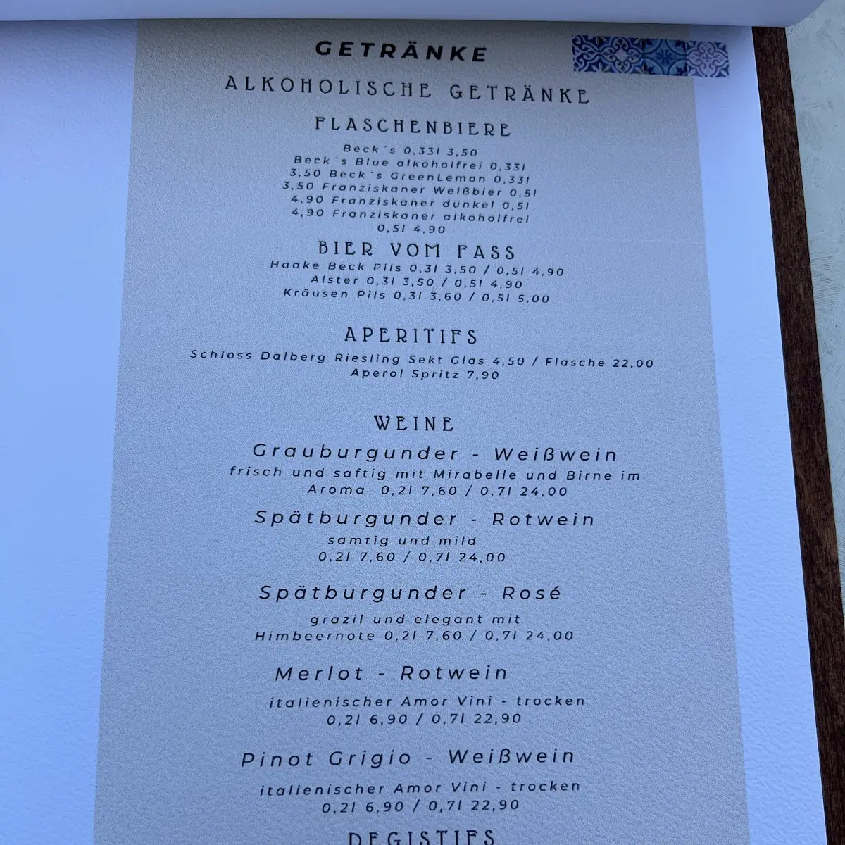 Speisekarte, Moin Habibi