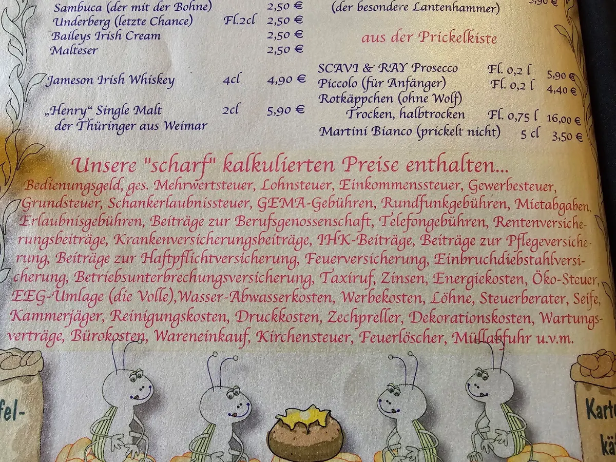 Speisekarte, Kartoffelkäfer
