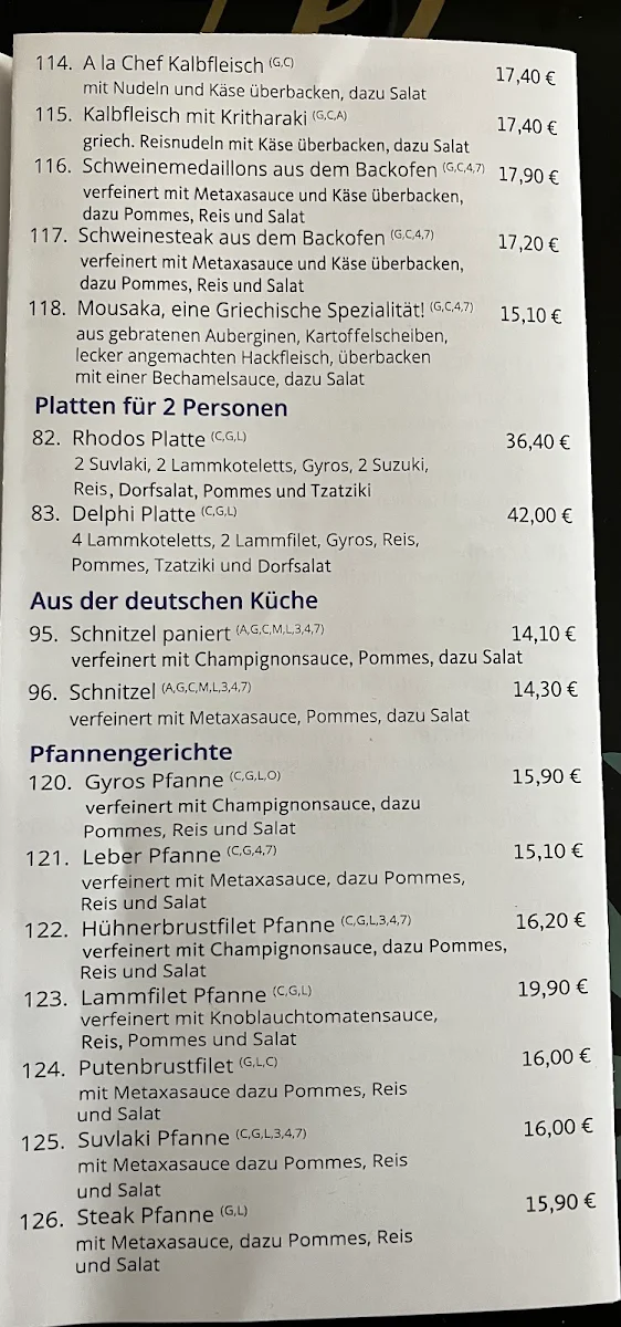 Speisekarte, Restaurant Filoxenia