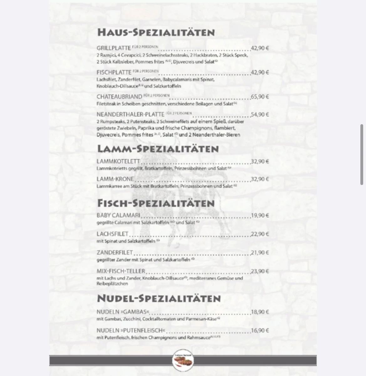 Speisekarte, Steakhouse Kupferspieß
