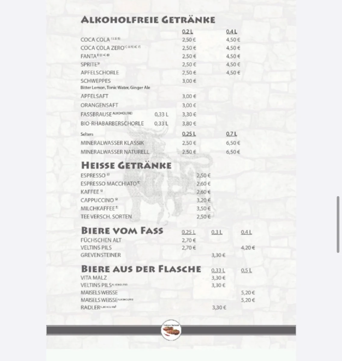 Speisekarte, Steakhouse Kupferspieß