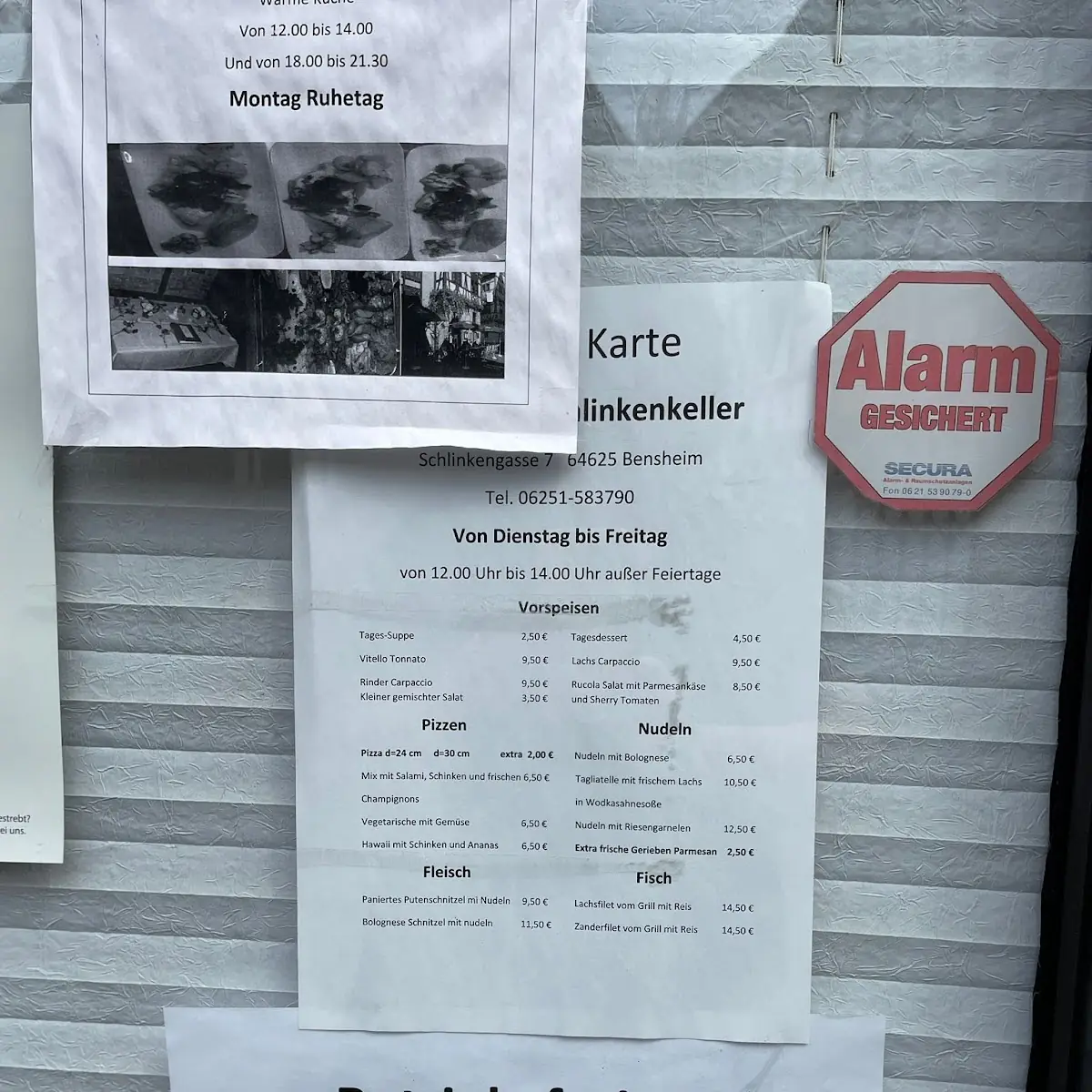 Speisekarte, Ristorante Schlinkenkeller