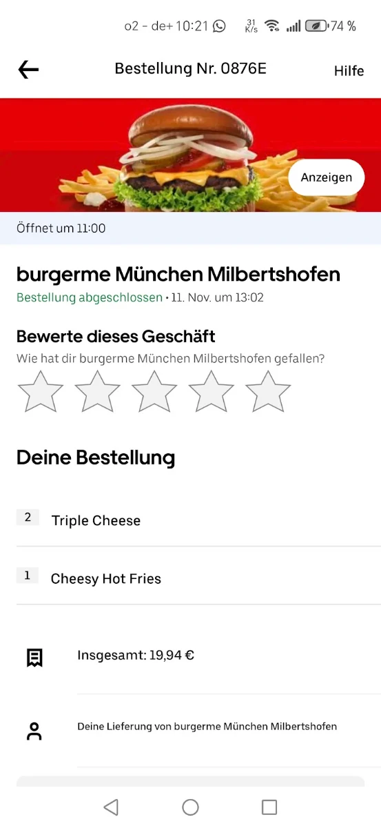 Speisekarte, burgerme München Milbertshofen