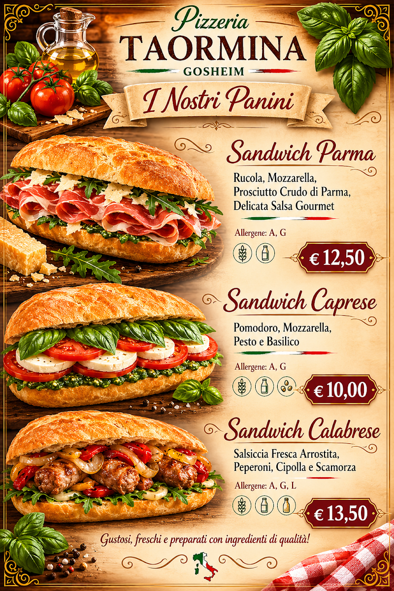 Speisekarte, Pizzeria Ristorante Taormina