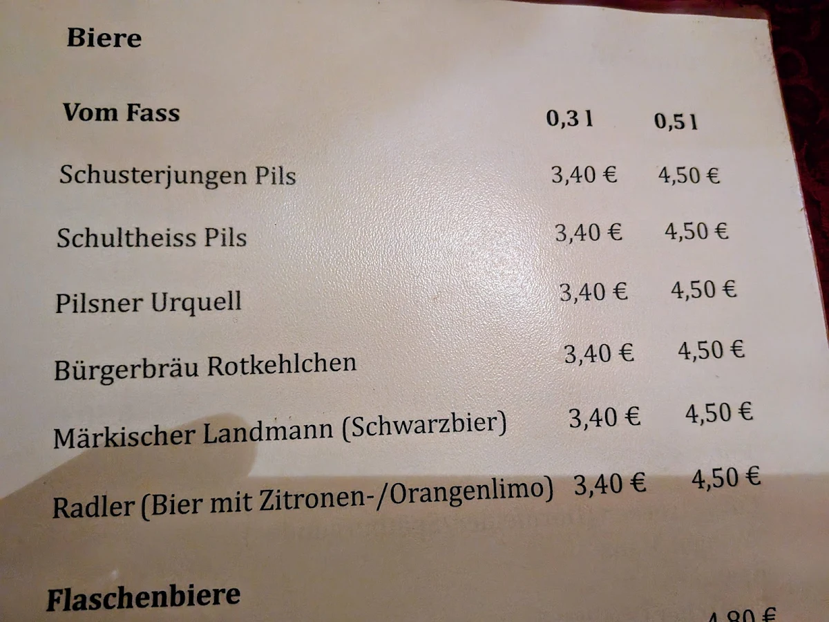 Speisekarte, Zum Schusterjungen