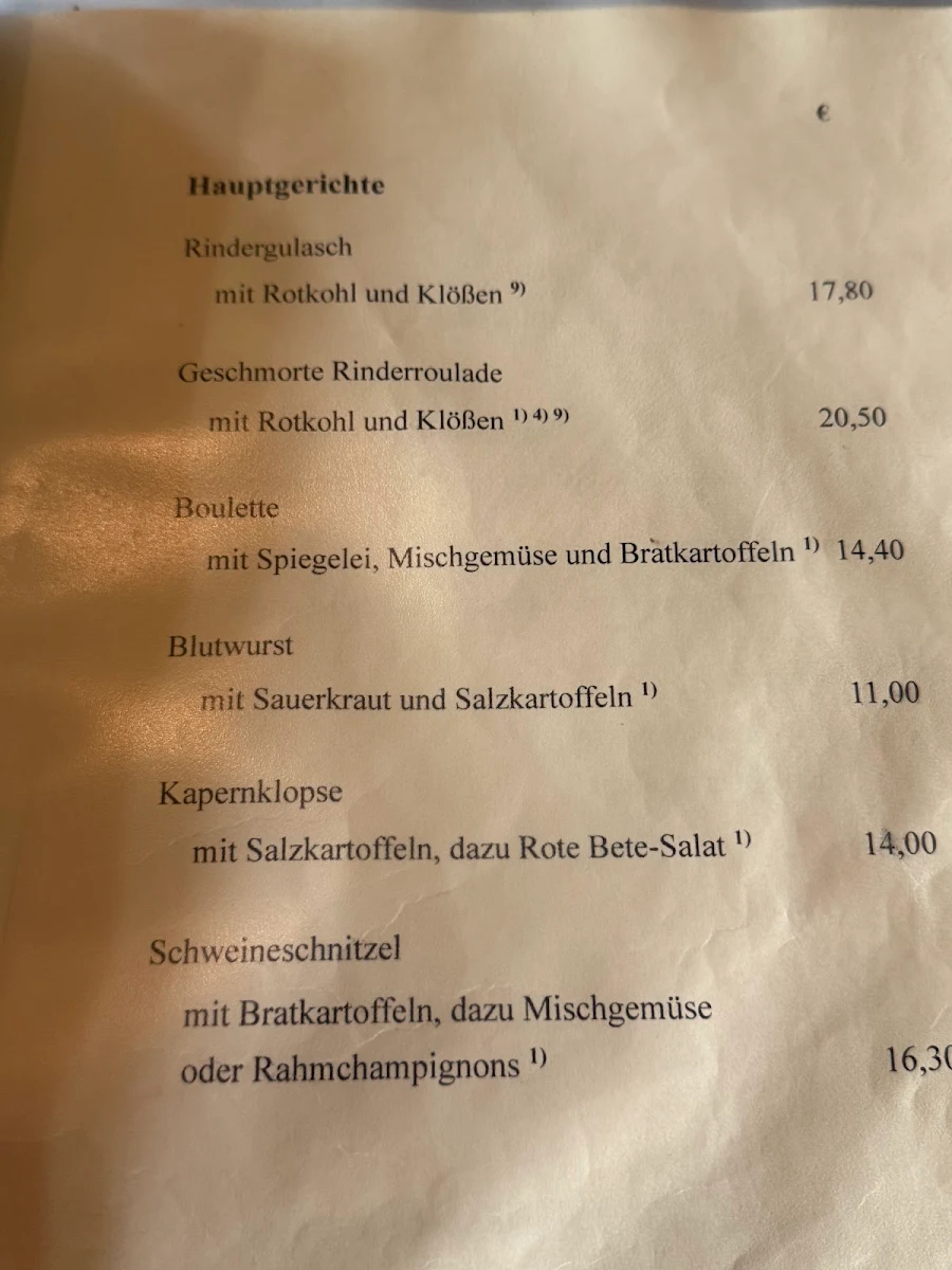 Speisekarte, Zum Schusterjungen