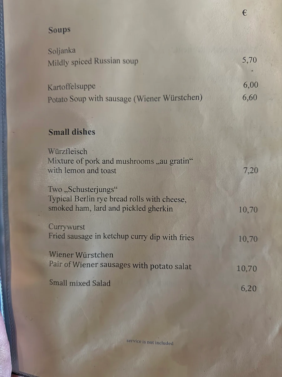 Speisekarte, Zum Schusterjungen