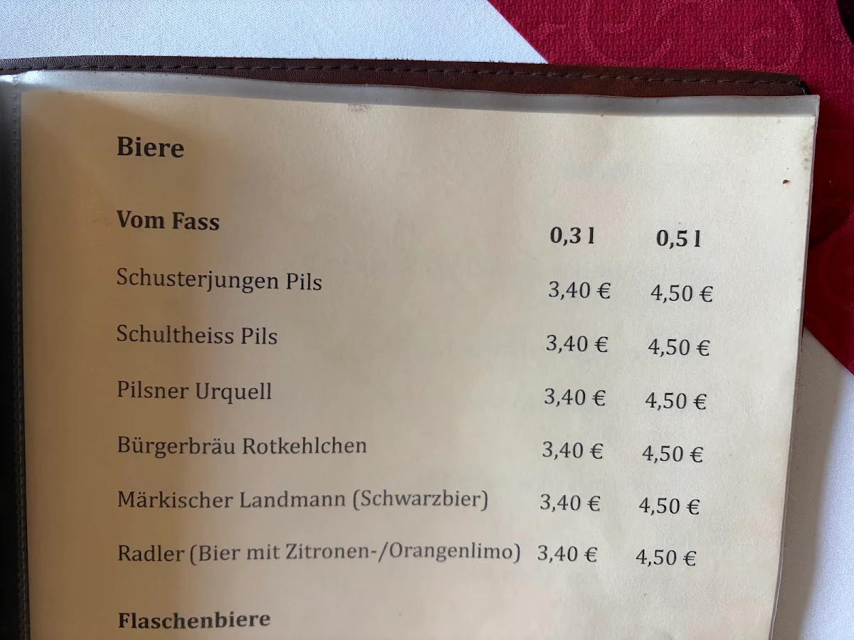 Speisekarte, Zum Schusterjungen