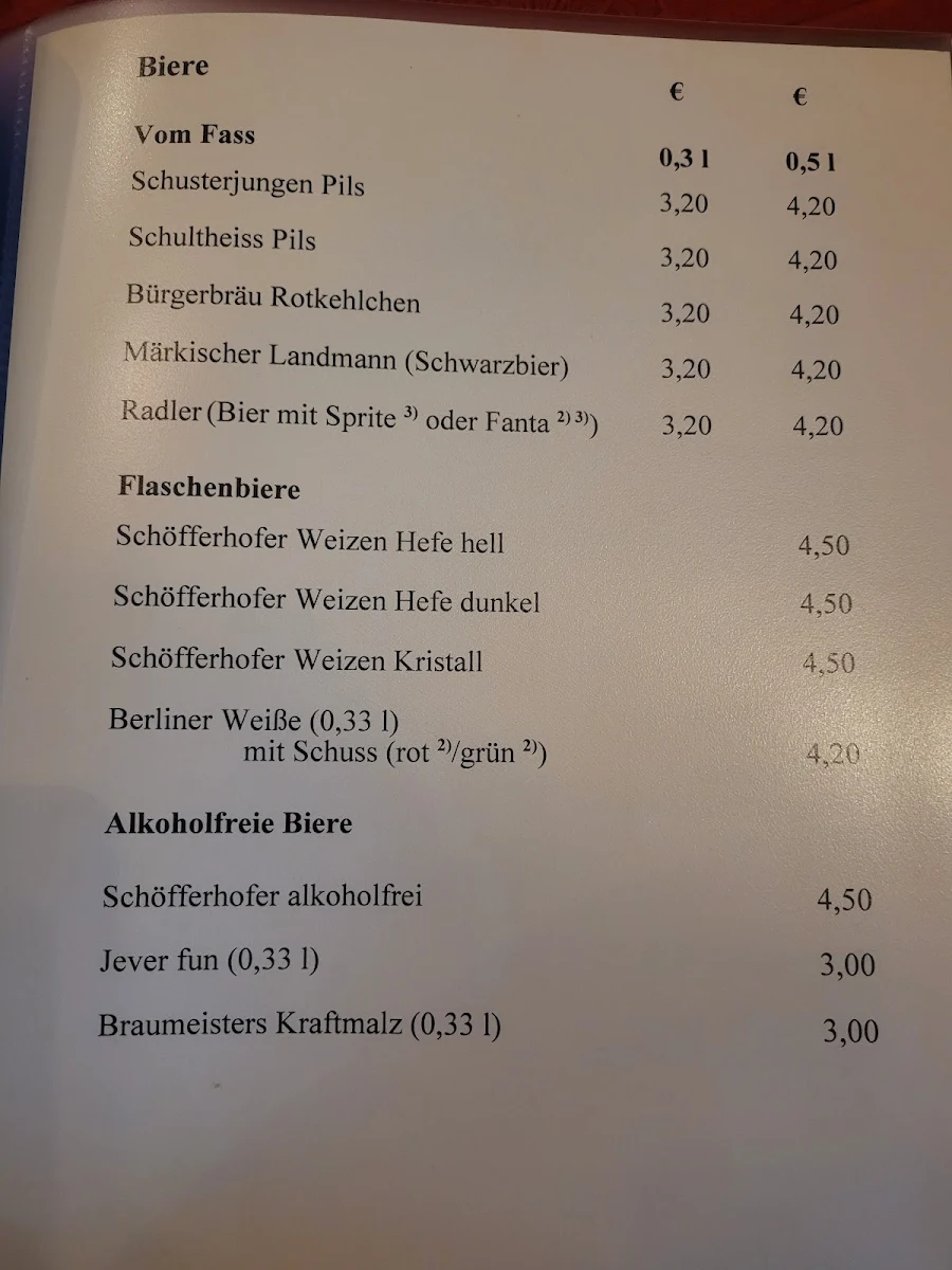Speisekarte, Zum Schusterjungen