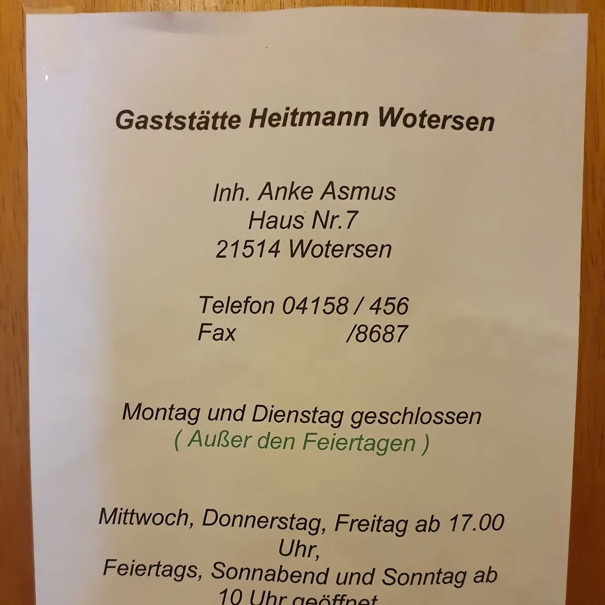 Speisekarte, Heitmann