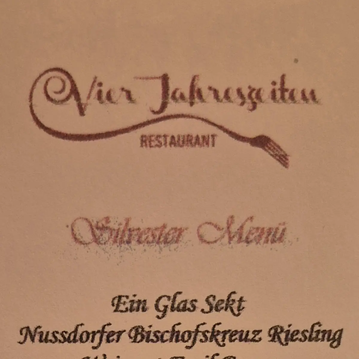 Speisekarte, Restaurant Vier Jahreszeiten
