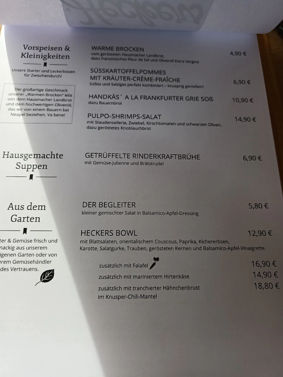 Speisekarte, Heckers - Restaurant, Café, Bar