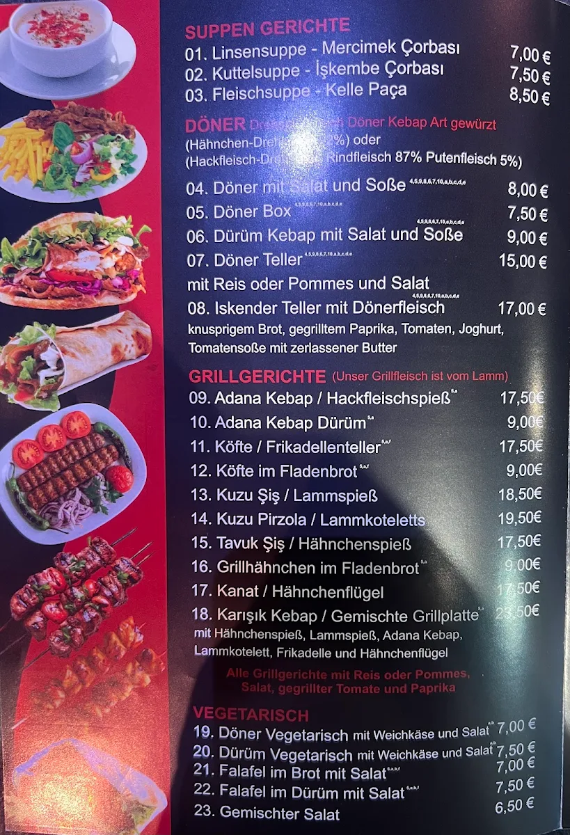 Speisekarte, Antep Restaurant