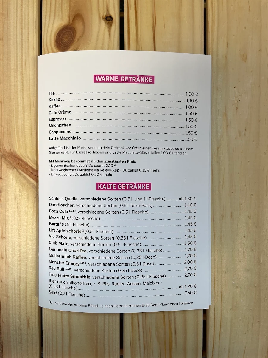 Speisekarte, U-Café, Campus Duisburg