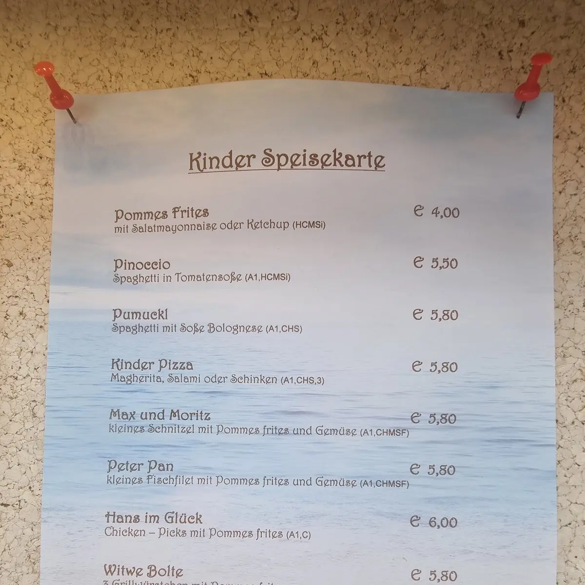 Speisekarte, Restaurant Strandperle
