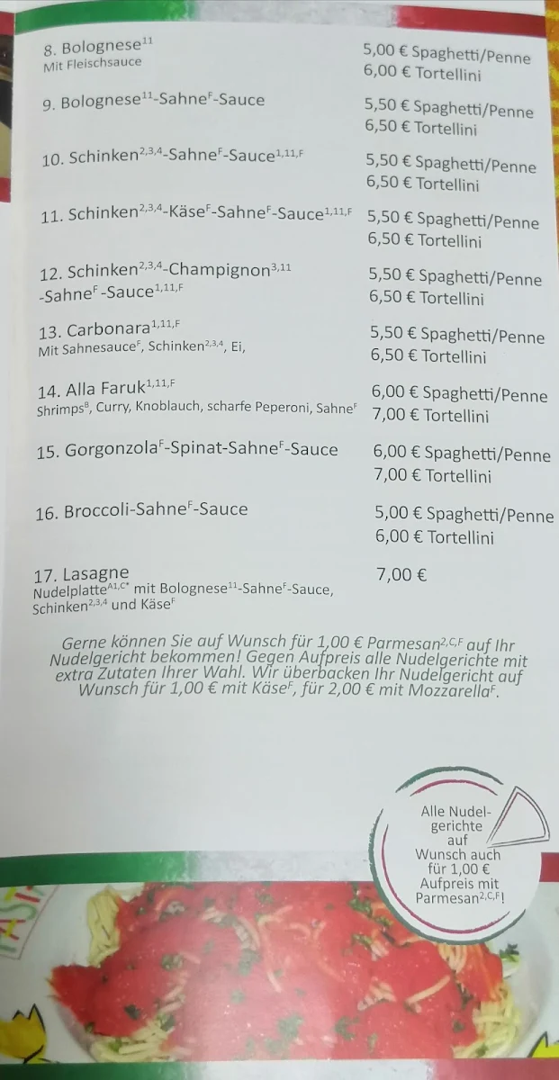 Speisekarte, Pizzeria Topolino