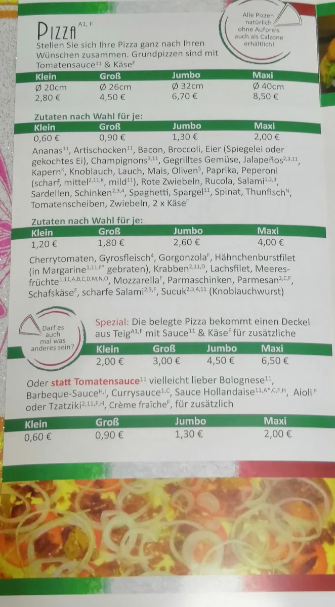 Speisekarte, Pizzeria Topolino