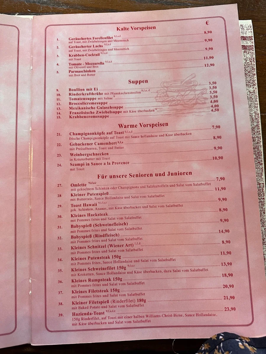 Speisekarte, Hazienda Restaurant