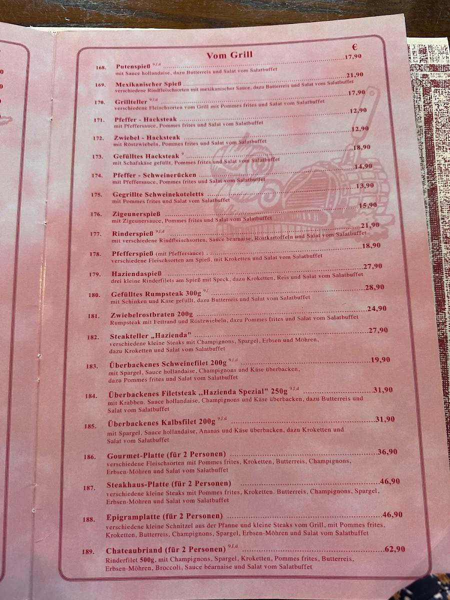 Speisekarte, Hazienda Restaurant