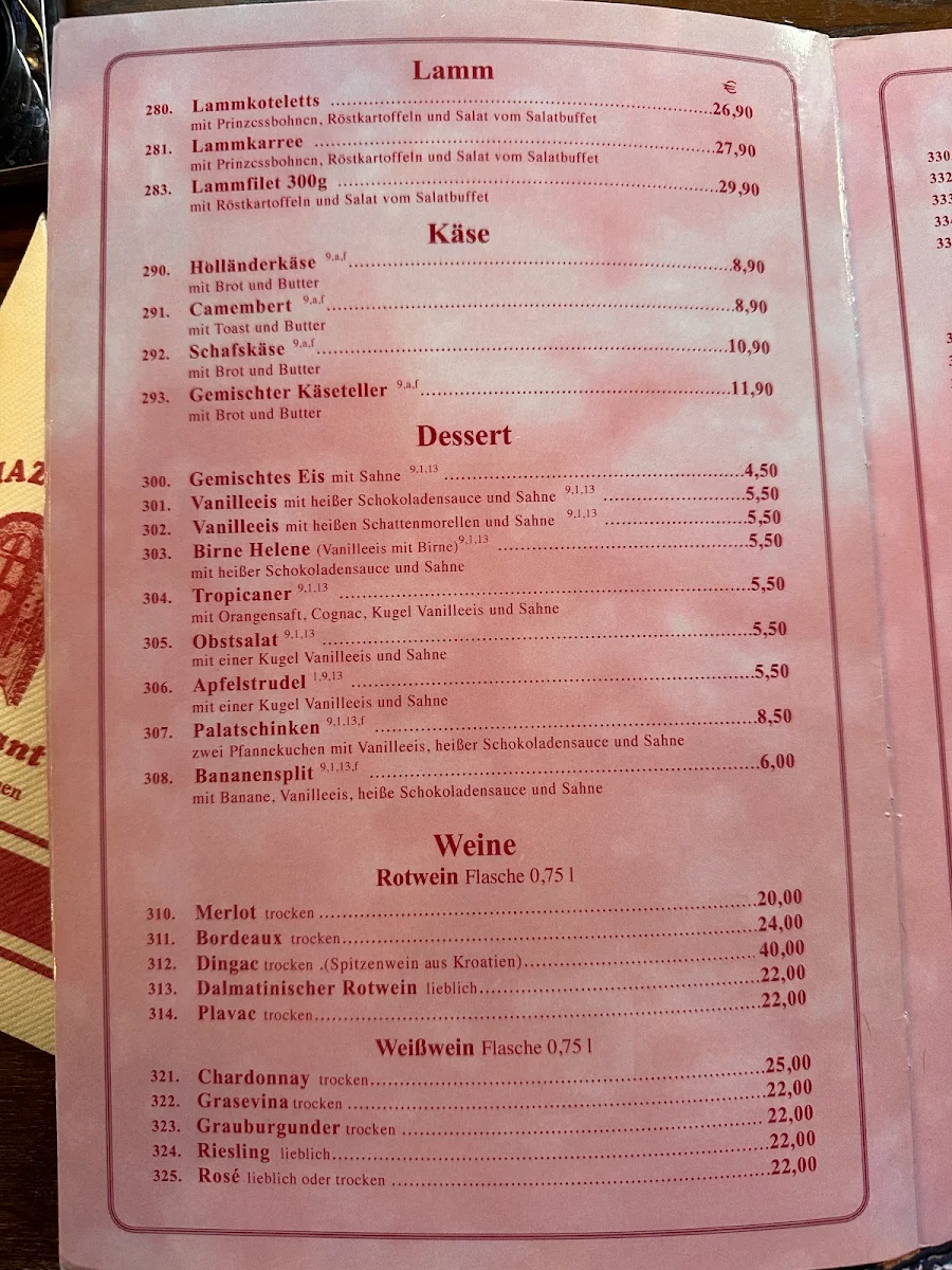 Speisekarte, Hazienda Restaurant