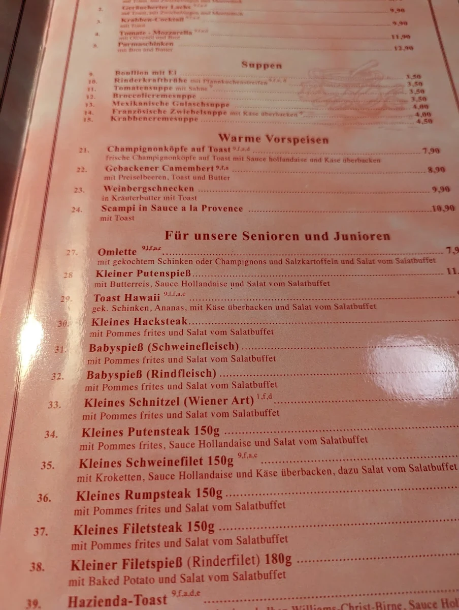 Speisekarte, Hazienda Restaurant