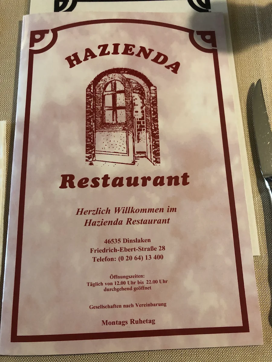 Speisekarte, Hazienda Restaurant
