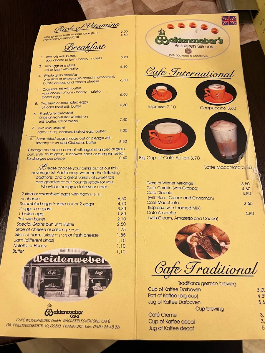 Speisekarte, Café Weidenweber GmbH