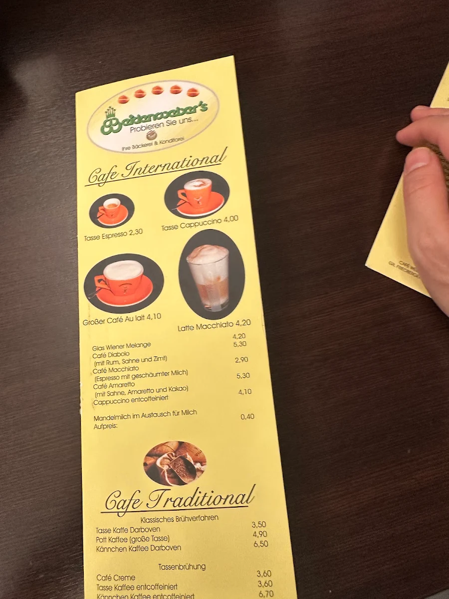 Speisekarte, Café Weidenweber GmbH